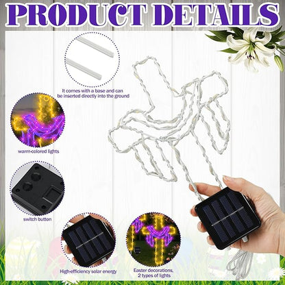 Retisee 3 Pack Easter Cross Solar Garden Lights Outdoor-12 Inch LED Lighted Cross Yard Stakes, Waterproof Solar Lamps,Religious Pathway Lawn Decorations for Easter Church Memorial Garden