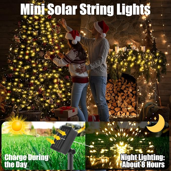 12 Pcs Solar String Lights Solar Mini Teeny Tiny Fairy Firefly Twinkle Light Waterproof 16ft 50 LEDs Garden String | Lumora