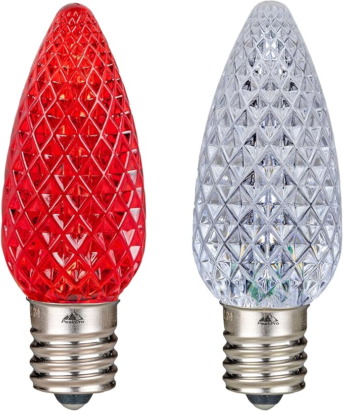 Novelty C9 LED Faceted Ultra Bright Dimmable Outdoor Christmas Light Replacement Bulbs, 25PK (Red/Pure White) | Lumora