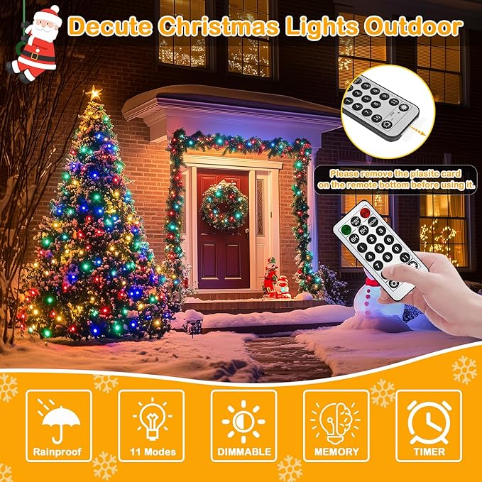 Decute 300LED Christmas Tree Lights Fairy String Light 99FT Green Copper Wire Warm White and Multicolor Dimmable with Remote, UL Cerficated Twinkle Lights for Party Wedding Indoor Outdoor Decor