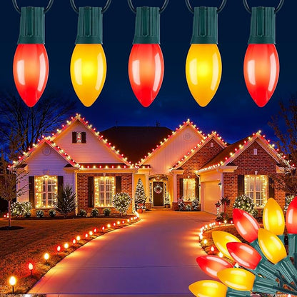 Vintage C9 LED Christmas Lights Outdoor, 100 Feet C9 String Lights with 100 Shatterproof Matte Bulbs, Connectable Waterproof Lights for Holiday Party Roofline Backyard Garden Patio, Red & Warm White