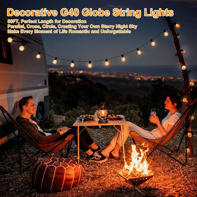 100ft 2-Pack Outdoor G40 LED Globe String Lights Dimmable Waterproof Shatterproof Light Strings with 52 Bulbs | Lumora