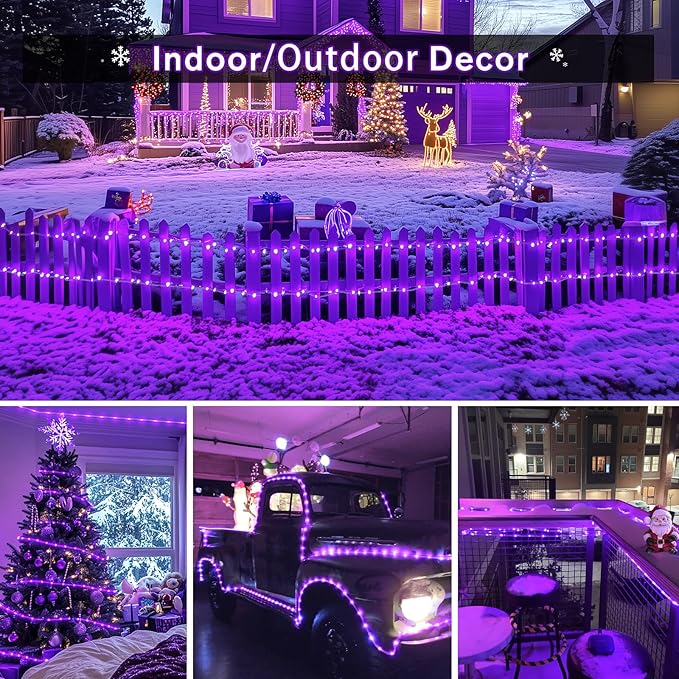 JMEXSUSS 200 LED Purple Solar Halloween Lights, 66 ft Rope Lights Outdoor Waterproof, PVC Tube Purple Christmas | Lumora
