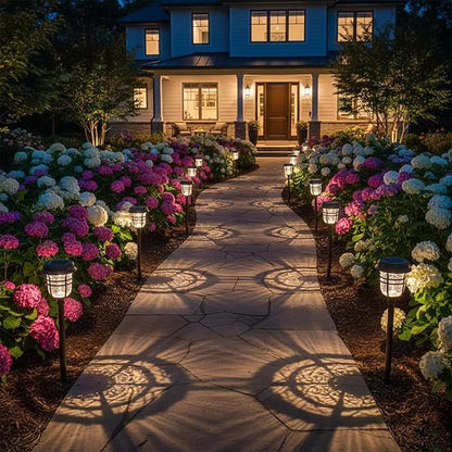 XMCOSY+ Solar Pathway Lights Outdoor Waterproof IP65-2 Lighting Modes Color Changing LED Solar Garden Lights for Yard, Glass Outdoor Lighting for Landscape Walkway Driveway Decor (Warm White & RGB)