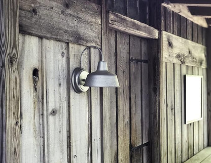 Design House Mason Farmhouse Gooseneck Barn Light, Outdoor Exterior Porch or Patio Wall Light Fixture, Galvanized Gray Paint, 8 Inch Diameter, 1-Pack, 520965