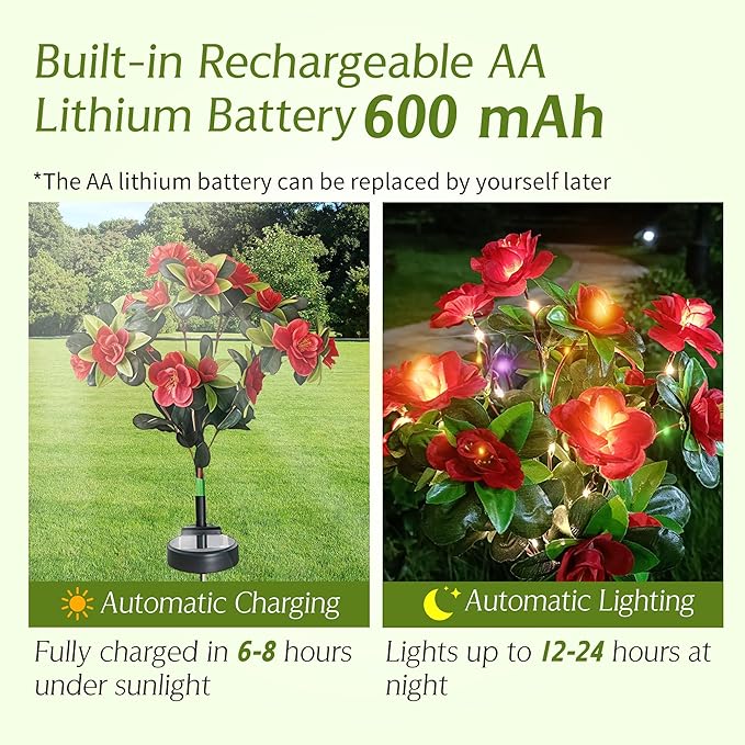 Solar Lights Outdoor,2 Pack Blooming Azalea Flowers Decorations,Outdoor Waterproof Landscape Lights for Yard Patio Lawn Garden Decor,Gifts for Women Mother's Day