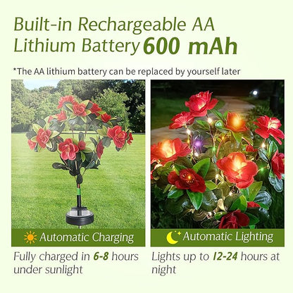 Solar Lights Outdoor,2 Pack Blooming Azalea Flowers Decorations,Outdoor Waterproof Landscape Lights for Yard Patio Lawn Garden Decor,Gifts for Women Mother's Day