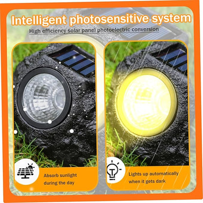 Solar Rock Lights for Outside 2PCS Waterproof Realistic Stone Solar Spotlight with LED Warming Lighting Ground Lights for Pathway Walkway Yard Garden Decorations 5.9x4.7x4.7 Inch