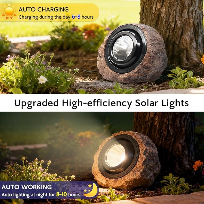 Solar Powered Rock Lights Outdoor- 2 Pack Super Bright Solar Spot Garden with 2 Lighting Modes, IP65 Waterproof Outdoor Decorative for Garden,Backyard, Roads, Yard, Patio Landscape,Sidewalks