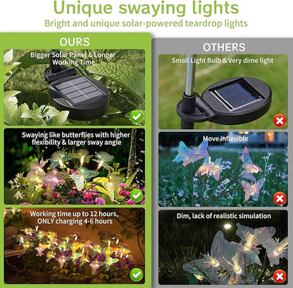 Flumy Solar Lights Outdoor Waterproof 8-Head Butterfly Decorations,Solar Garden Lights,Christmas Christmas Gift，Birthday Decorations,Butterfly Solar Lights for Garden and Yard 2Pack
