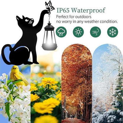 Black Cat Christmas Yard Decorations Outdoor - Solar Lights Outdoor Garden Decor Stake with Butterfly Decorative Metal Housewarming Ornament for Pathway Lawn Patio – Unique Gift for Woman Mom Grandma