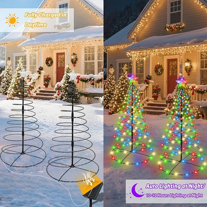 4 Pack Solar Spiral Christmas Tree Lights Outdoor, 32inch 270LEDs Christmas Pathway Light with 8 Modes, Auto On/Off, IP65 Waterproof, Timer & Memory Function for Yard Garden Christmas Decorations
