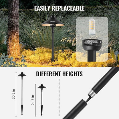 VEVOR 12 Pack Low Voltage Landscape Path Lights, 3W 210LM 12V-24VAC/DC Outdoor LED Pathway Lighting, 3000K Warm White Walkway Lights with Quick Connectors, IP66 Waterproof for Yard Garden Sidewalk
