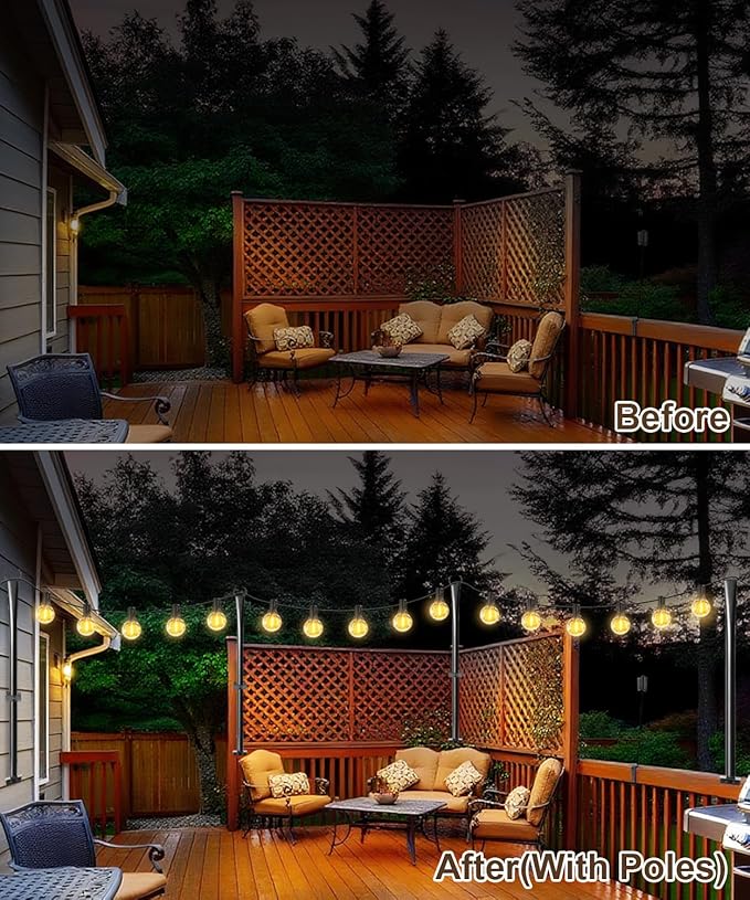 2 Pack String Light Poles for Deck, 5Ft Heavy-Duty Metal Deck Light Poles for Outside with Fixing Clips, Lighting | Lumora