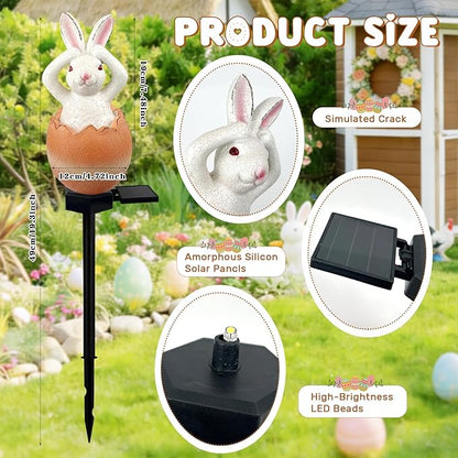 Solar Easter Egg Bunny Lights Outdoor, Waterproof Easter Solar Lights Rabbit Bunny Garden Statue Easters Yard Egg Decorations Outdoor for Outside Cemetery Grave (Orange Don't Hear)