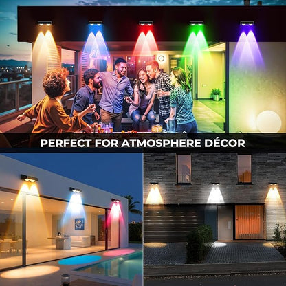 Solar Fence Lights Outdoor, Fence Lights Solar Powered IP65 Waterproof, Warm/Cool White and RGB Colors Changing Solar Wall Lights for Yard Garage Backyard Railing Step Patio Pool - 16Pack