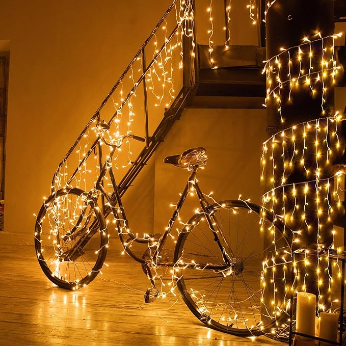 Icicle lights Outdoor - 33ft Christmas Lights with 400LED 75 Drops 8 Modes, Plug in Curtain String Lights | Lumora