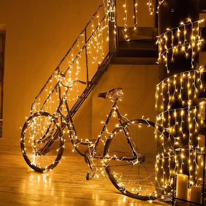 99ft Icicle Lights for Outside, Warm White Christmas Outdoor Indoor, 1216 LED Twinkle Strings with 228 Drops for Thanksgiving Room Home Wall Bedroom Window Decorations