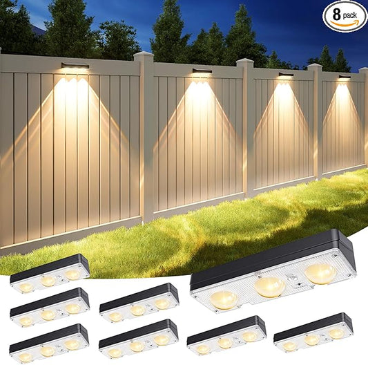 APONUO Solar Fence Lights Outdoor Waterproof, Fence Lights Solar Powered, 12 RGB Color Modes & Warm White & Cool White, Fence Solar Light Outdoor for Backyard, Patio, Wall, Deck, Yard（8 Pack, Black）