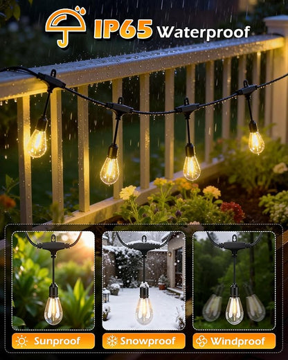 Outdoor String Lights 48 ft, LED Patio Lights with 16（15+1 Spare S14 Shatterproof Bulbs, IP 65 Waterproof, Outside Hanging Light for Cafe Bistro Backyard