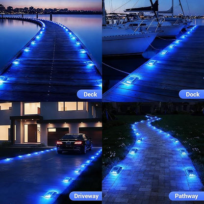 Solar Driveway Lights Outdoor 6 Pack, IP68 Waterproof Solar Powered Driveway Marker Deck Dock Lights for Steps Pathway Walkway Sidewalk Garden Yard Stair Marine (Blue)