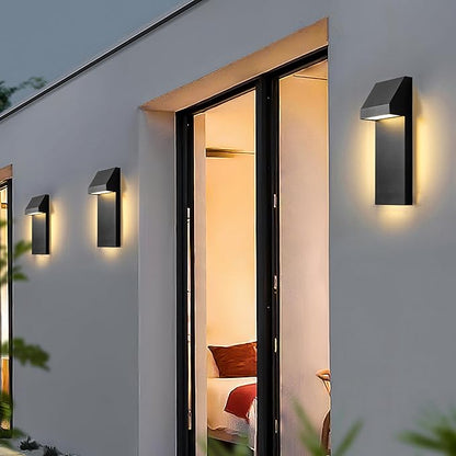 Modern LED Outdoor Wall Sconce Twins Integrated LED Outdoor Wall Mount,Anti Rust Textured Black Suit for Wet Locations and All Rooms,Easily Installed in Any Direction.Bulb Included.