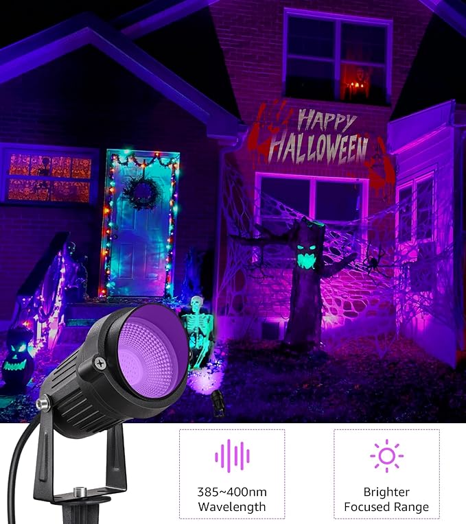 SUNVIE LED Black Light Spot Light Outdoor 10W Blacklight Spotlight Waterproof Halloween Spot Light Outdoor Black Light 120V Purple Spotlight Blacklights for Glow Party Decorations, 2Pack