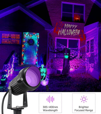 SUNVIE LED Black Light Spot Light Outdoor 10W Blacklight Spotlight Waterproof Halloween Spot Light Outdoor Black Light 120V Purple Spotlight Blacklights for Glow Party Decorations, 2Pack