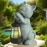 Solar Cat Garden Statue with LED Light - Cute Cat Figurine for Outdoor Decor, Weatherproof Resin Night Light for | Lumora