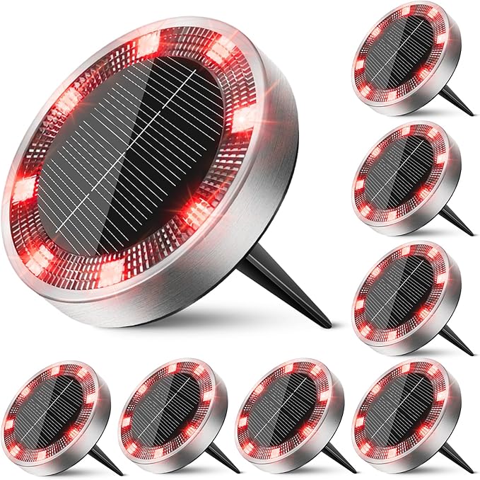 Peasur Mini Solar Ground Lights Outdoor, 8 Pack Flat Solar Powered Disc Lights, IP68 Waterproof, Anti-Rust | Lumora