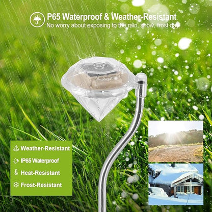 4 Pack LED Solar Lights, Outdoor Decorations 7-Color Changing LED Diamond Solar Light, Stainless Steel Stake Pathway Lights for Garden Path Walkway Patio Lawn Yard Christmas Halloween Decorations