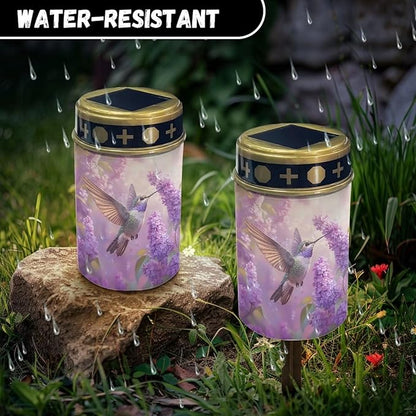 Hummingbird Lavender Solar Cemetery Light Holder, Grave Decorations for Cemetery, Solar Lights for Cemetery, Grave Markers for Cemetery Grave Outdoor