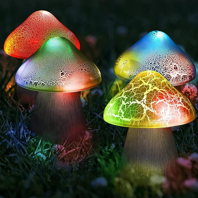 Macarrie 2 Pcs Mushroom Solar Lights Decor Garden Outdoor 4.7x5.7 Inch Solar Lights Waterproof Garden Pathway Landscape Lamp Gift for Spring Easter Summer Yard Lawn Patio Decoration(Red, Blue)