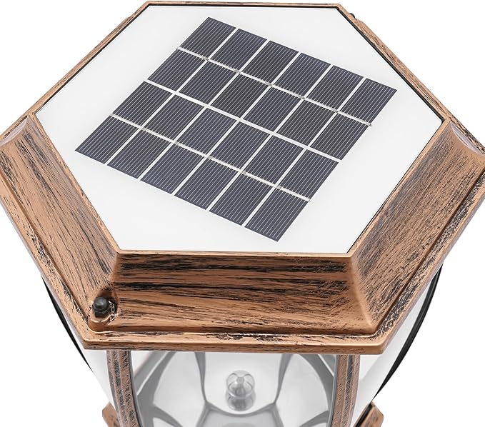 Retro Solar Powered Pillar Lights Outdoor Garden LED Lamps Bronze Aluminum Solar Lamps Waterproof LED Landscape Light Copper Fence Post Solar Lantern for Yard Patio