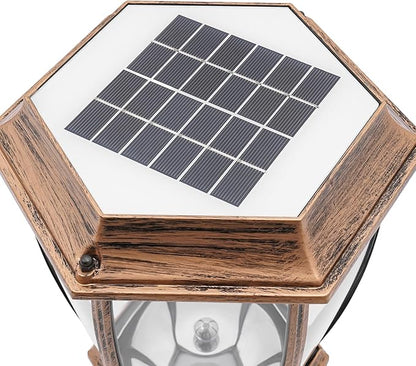 Retro Solar Powered Pillar Lights Outdoor Garden LED Lamps Bronze Aluminum Solar Lamps Waterproof LED Landscape Light Copper Fence Post Solar Lantern for Yard Patio