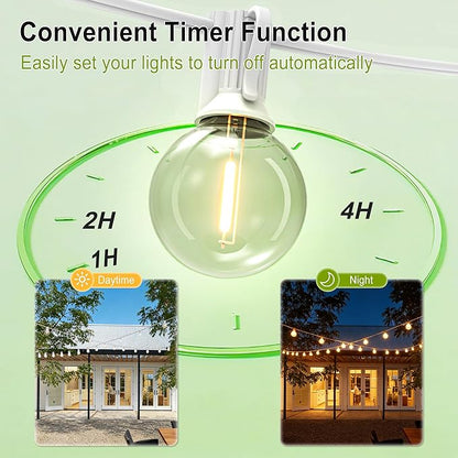 Outdoor-String-Lights-Patio-LED-Light-Outside 30FT Waterproof Dimmable Remote Outdoor Lighting G40 Globe Plastic LED Bulbs Hanging Lights Connectable for Backyard Porch Party 1FT Bulbs Spacing