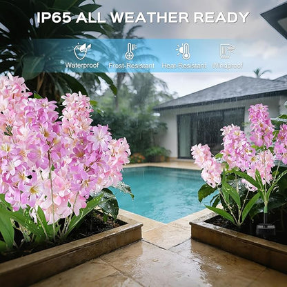 4 Pack Solar Garden Lights Outdoor, Colorful LED Waterproof Solar Powered Hyacinth Flowers Landscape Lights for Outside Yard, Patio, Pathway Decorative, Décor, Gifts, Two Lighting Modes