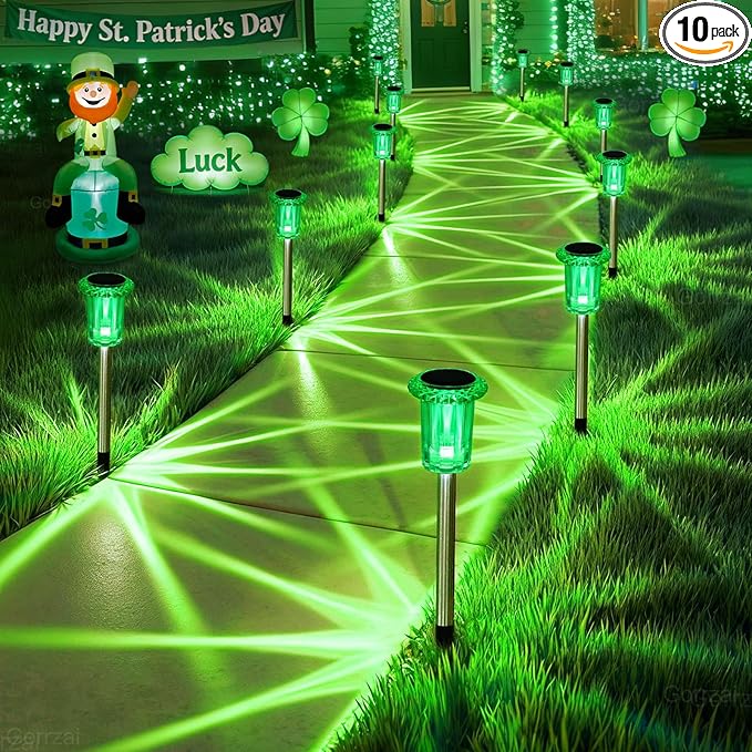 St Patricks Day Decorations Solar Lights Outdoor 10 Pack Solar Pathway Lights Green Halloween Decorations | Lumora