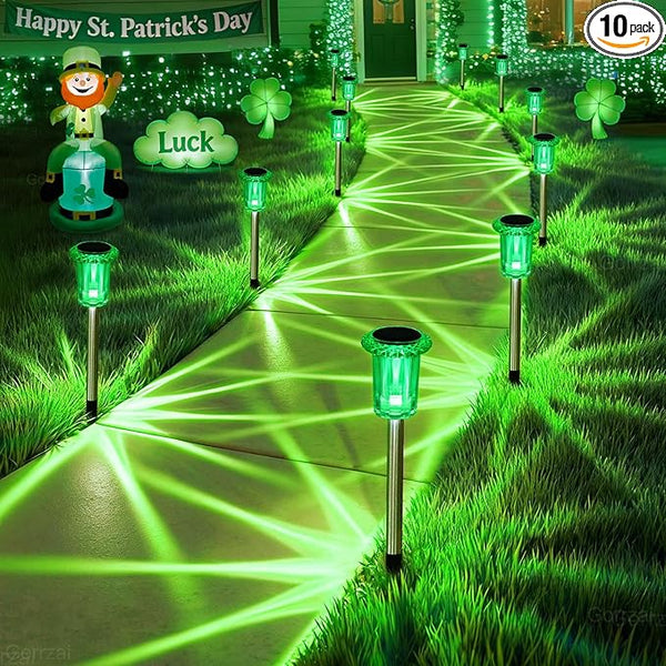 St Patricks Day Decorations Solar Lights Outdoor 10 Pack Solar Pathway Lights Green Halloween Decorations | Lumora