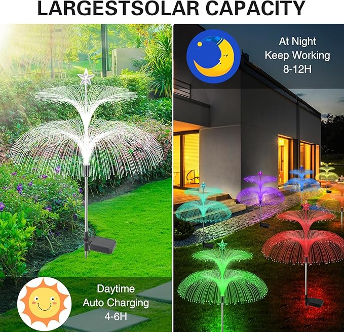 Solar Garden Lights 3 Pack 7 Color Changing Solar Outdoor Light Waterproof Double Jellyfish Star Solar Flowers Lamp Yard Decor Yard Experience! Solar Outdoor Lights Your Patio, Pathways Holiday Decor