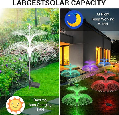 Solar Garden Lights 3 Pack 7 Color Changing Solar Outdoor Light Waterproof Double Jellyfish Star Solar Flowers Lamp Yard Decor Yard Experience! Solar Outdoor Lights Your Patio, Pathways Holiday Decor