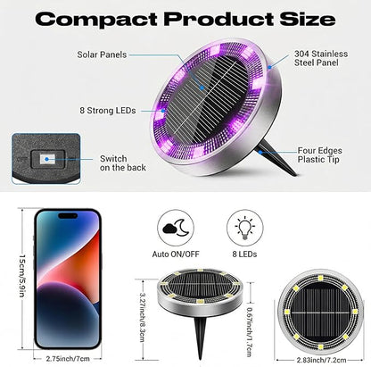 Peasur Solar Ground Lights Outdoor, 2 Pack Flat Solar Powered Disc Lights, IP68 Waterproof, Anti-Rust, Landscape Lighting for Pathway Garden Yard Lawn Walkway Landscape Driveway, Purple