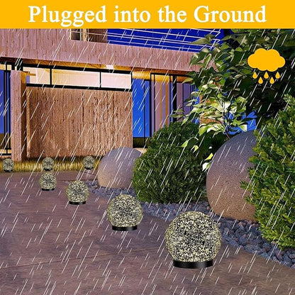 Solar Globe Lights Outdoor Waterproof, Cracked Glass Ball Orb Lights, Waterproof Globes for Garden Pathways, Patio Decor & Backyard Landscaping, Round Ornaments Orbs (Silver dots)