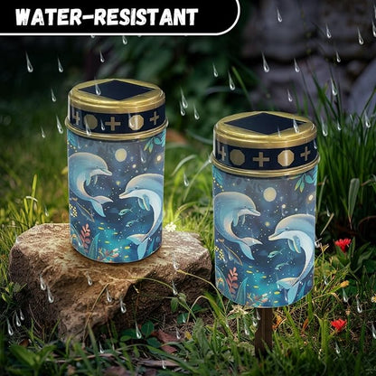 Dolphin Solar Garden Lights Outdoor Solar Walkway Lights,Moon Star Pathway Lights Waterproof Solar Pathway Lights Solar Powered Fairy Lights for Home Path