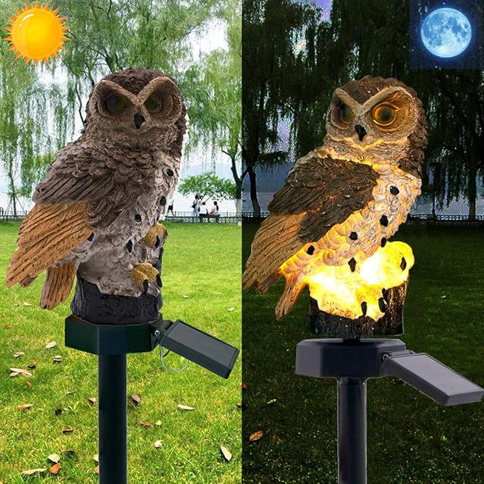 Garden Solar Lights,Owl Shape Waterproof LED Outdoor Lights,Garden Ornaments for Lawn,Pathway,Yard,Driveway,Step and Walkway,Wedding,Party and Patio Decorations(Brown)