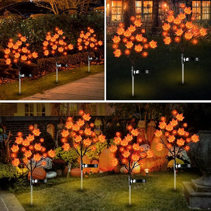 2 Pack Thanksgiving Decorations Lights Fall Decor Solar Lights Outdoor with 3D Maple Pumpkin, 8 Modes Fall Thanksgiving Lights Outdoor Solar Lights Waterproof for Yard Decor