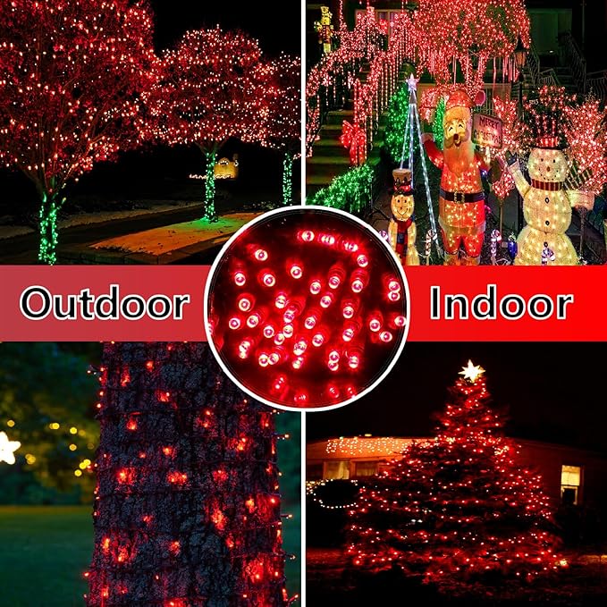50ft 100 Counts Red LED Christmas Lights Outdoor- Commercial Grade Outdoor Waterproof, Red Halloween Lights 5mm Wide Angle Green Wire, Xmas Lights, IP:65, UL