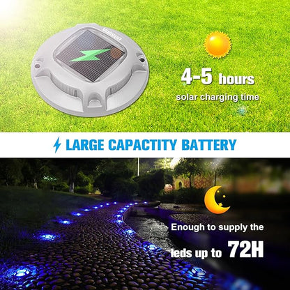 VOLISUN Solar Dock Marine Lights 12 Pack,2 Colors in 1,Outdoor IP68 LED Solar Powered Waterproof Driveway Marker Deck Lights for Warning Step Sidewalk Pathway (White/Blue),Saltwater Resistant