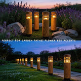 Solar Lights Outdoor 4 Pack, Wood-Grain Color Style, Warm Yellow Light, Waterproof Auto On/Off, Solar Pathway | Lumora