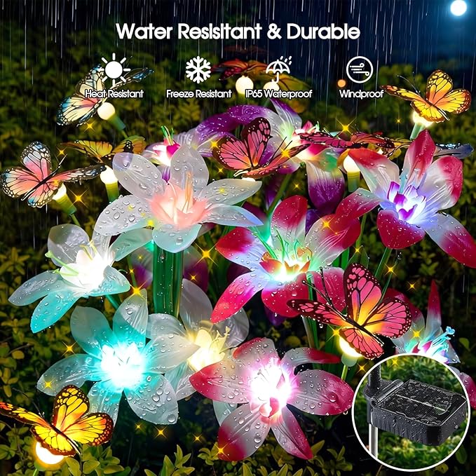Garpar Solar Lily Lights with Swaying Butterflies, Upgraded Garden Solar Lights Outdoor Decorative, Waterproof | Lumora